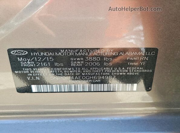 5NPDH4AE0GH694987 2016 HYUNDAI ELANTRA Tan Вид наклейки з VIN-кодом