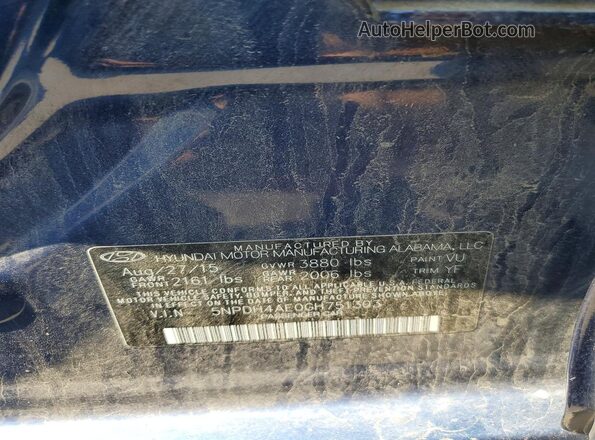 5NPDH4AE0GH751303 2016 HYUNDAI ELANTRA Blue VIN sticker view