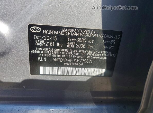 5NPDH4AE0GH779621 2016 HYUNDAI ELANTRA Gray Widok komory silnika