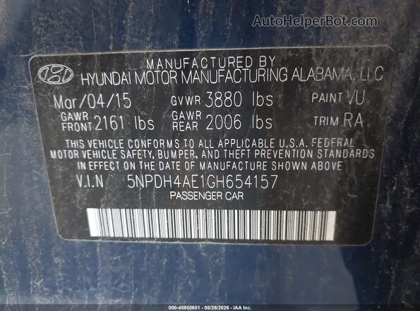5NPDH4AE1GH654157 2016 HYUNDAI ELANTRA Blue Вид підкапотного простору