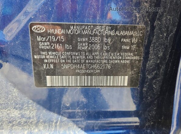 5NPDH4AE1GH662176 2016 HYUNDAI ELANTRA Blue 