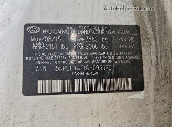 5NPDH4AE1GH693623 2016 HYUNDAI ELANTRA White Вид підкапотного простору