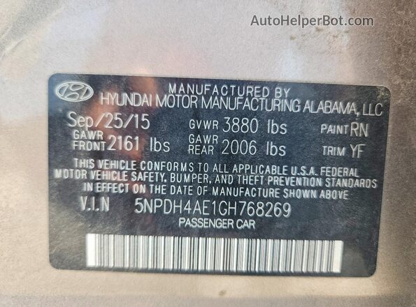 5NPDH4AE1GH768269 2016 HYUNDAI ELANTRA Tan Engine compartment view