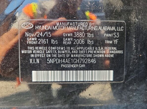 5NPDH4AE1GH792846 2016 HYUNDAI ELANTRA Black Вид підкапотного простору