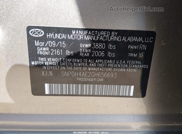 5NPDH4AE2GH656693 2016 HYUNDAI ELANTRA Brown Engine compartment view