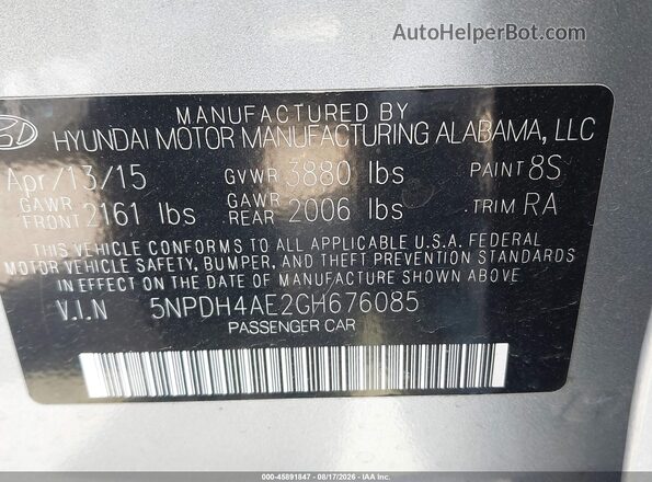 5NPDH4AE2GH676085 2016 HYUNDAI ELANTRA Silver Widok komory silnika