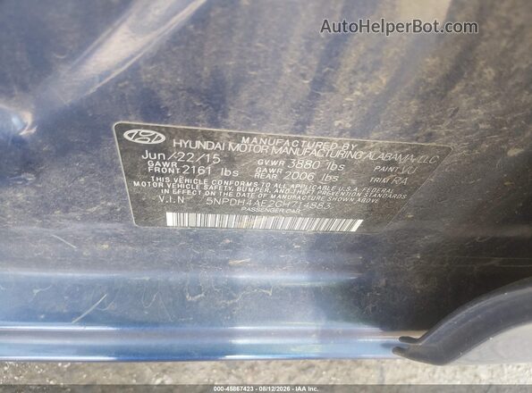 5NPDH4AE2GH714883 2016 HYUNDAI ELANTRA Blue Вид підкапотного простору