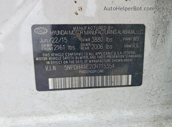5NPDH4AE2GH715354 2016 HYUNDAI ELANTRA Белый Вид подкапотного пространства