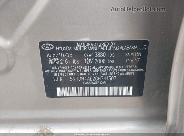 5NPDH4AE2GH741307 2016 HYUNDAI ELANTRA Коричневый Вид подкапотного пространства