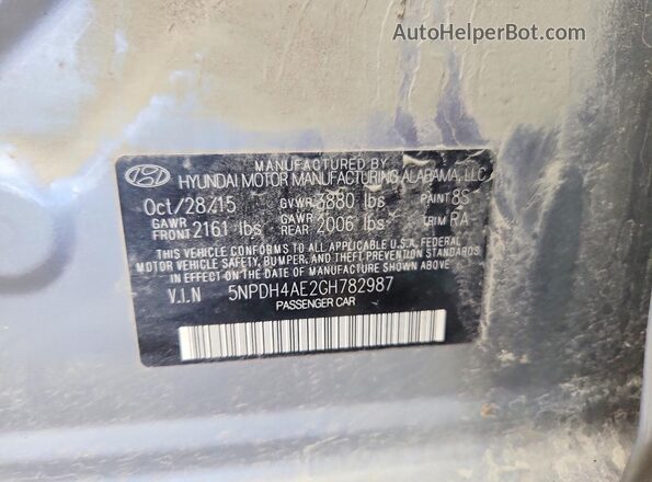 5NPDH4AE2GH782987 2016 HYUNDAI ELANTRA Silver Widok komory silnika