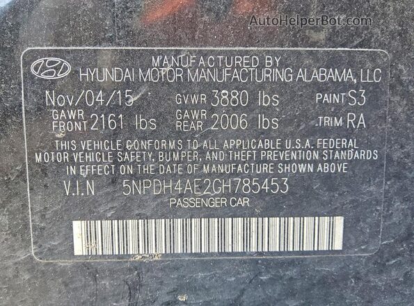 5NPDH4AE2GH785453 2016 HYUNDAI ELANTRA Black Engine compartment view