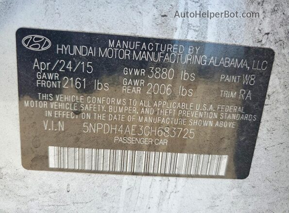 5NPDH4AE3GH683725 2016 HYUNDAI ELANTRA White Вид підкапотного простору