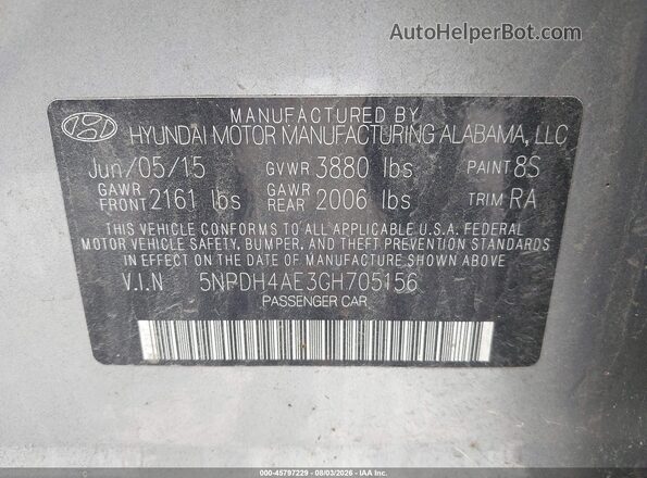 5NPDH4AE3GH705156 2016 HYUNDAI ELANTRA Silver Vista del compartimento del motor