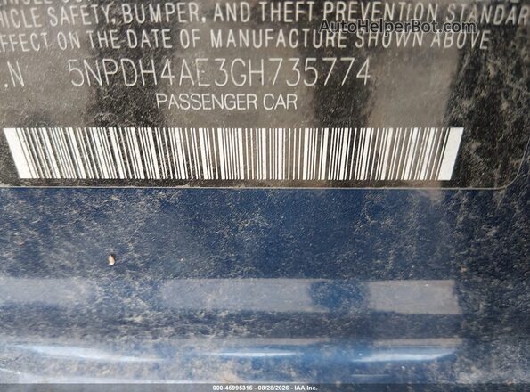 5NPDH4AE3GH735774 2016 HYUNDAI ELANTRA Blue Vista del compartimento del motor