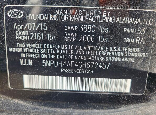5NPDH4AE4GH672457 2016 HYUNDAI ELANTRA Black Engine compartment view