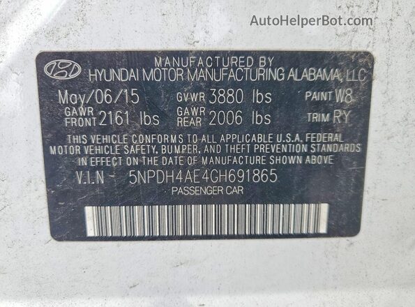 5NPDH4AE4GH691865 2016 HYUNDAI ELANTRA White Շարժիչի բաժամունքի տեսք