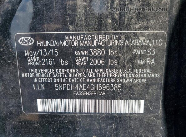 5NPDH4AE4GH696385 2016 HYUNDAI ELANTRA Black Widok komory silnika