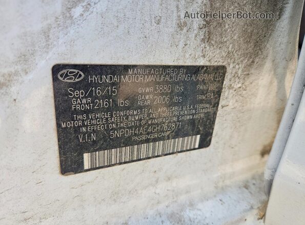 5NPDH4AE4GH762871 2016 HYUNDAI ELANTRA White Vista del compartimento del motor