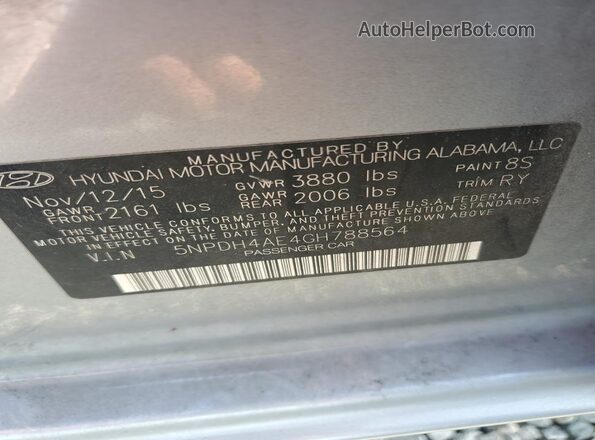 5NPDH4AE4GH788564 2016 HYUNDAI ELANTRA Silver Vista del compartimento del motor