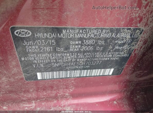 5NPDH4AE5GH703277 2016 HYUNDAI ELANTRA Красный Вид подкапотного пространства