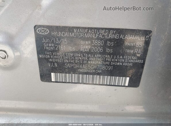 5NPDH4AE5GH708091 2016 HYUNDAI ELANTRA Silver Вид підкапотного простору