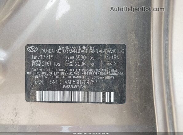 5NPDH4AE5GH709757 2016 HYUNDAI ELANTRA Brown Widok komory silnika