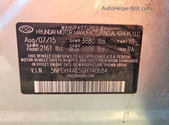 5NPDH4AE5GH740684 2016 HYUNDAI ELANTRA Silver Вид підкапотного простору