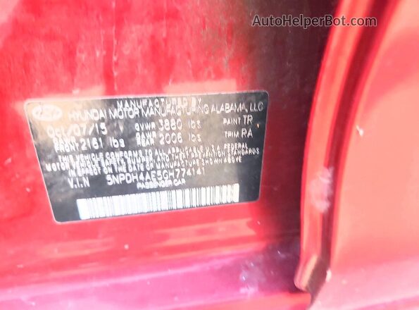 5NPDH4AE5GH774141 2016 HYUNDAI ELANTRA Красный Вид подкапотного пространства