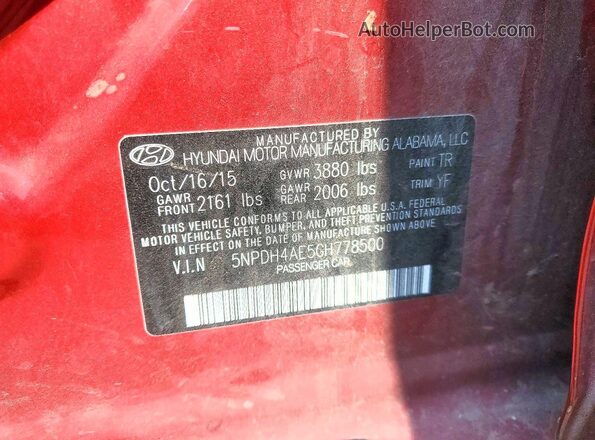 5NPDH4AE5GH778500 2016 HYUNDAI ELANTRA Red Engine compartment view