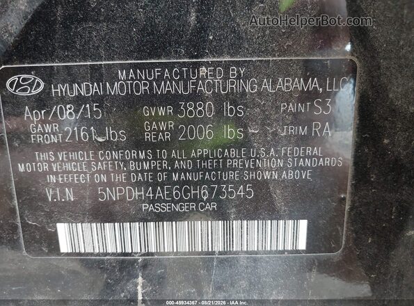 5NPDH4AE6GH673545 2016 HYUNDAI ELANTRA Black Շարժիչի բաժամունքի տեսք