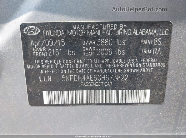 5NPDH4AE6GH673822 2016 HYUNDAI ELANTRA Silver Вид підкапотного простору