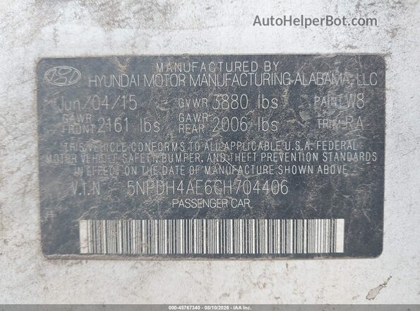 5NPDH4AE6GH704406 2016 HYUNDAI ELANTRA Белый Вид подкапотного пространства