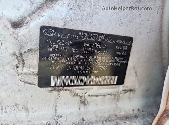 5NPDH4AE6GH766792 2016 HYUNDAI ELANTRA Белый Вид подкапотного пространства