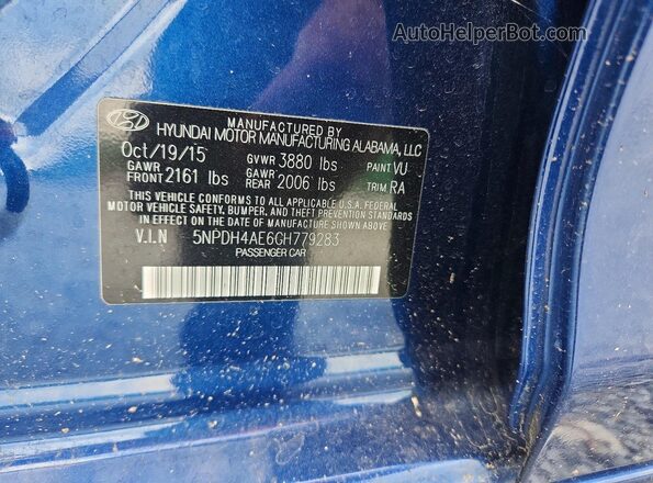 5NPDH4AE6GH779283 2016 HYUNDAI ELANTRA Blue Engine compartment view