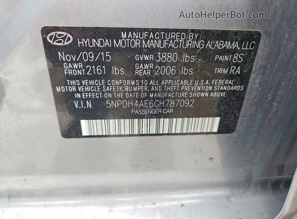 5NPDH4AE6GH787092 2016 HYUNDAI ELANTRA Gray Շարժիչի բաժամունքի տեսք