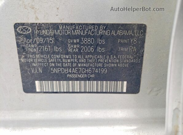 5NPDH4AE7GH674199 2016 HYUNDAI ELANTRA Silver 