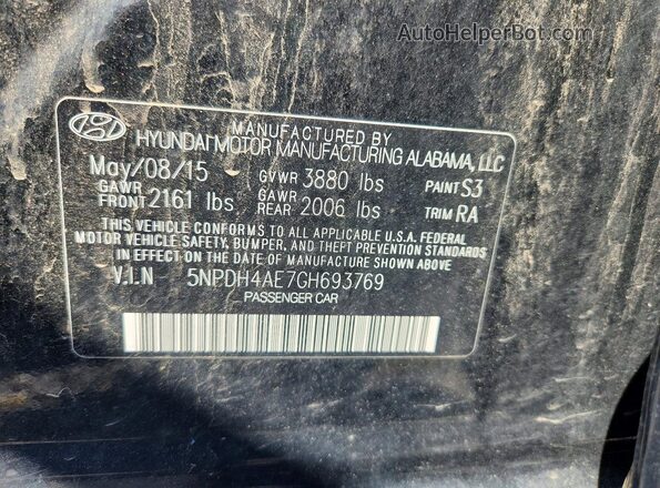5NPDH4AE7GH693769 2016 HYUNDAI ELANTRA Black Вид підкапотного простору