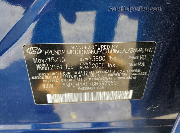 5NPDH4AE7GH697689 2016 HYUNDAI ELANTRA Blue Engine compartment view