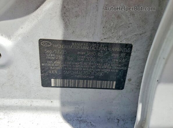 5NPDH4AE7GH763450 2016 HYUNDAI ELANTRA White Вид підкапотного простору