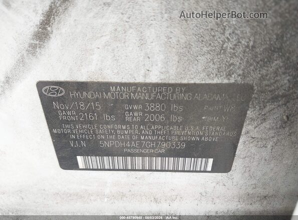 5NPDH4AE7GH790339 2016 HYUNDAI ELANTRA Белый Вид подкапотного пространства