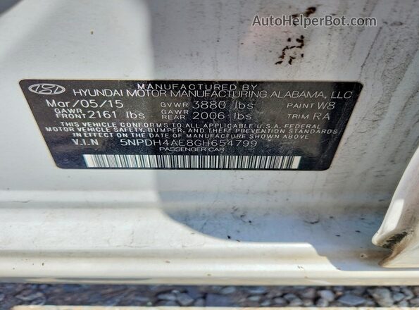5NPDH4AE8GH654799 2016 HYUNDAI ELANTRA White Widok komory silnika