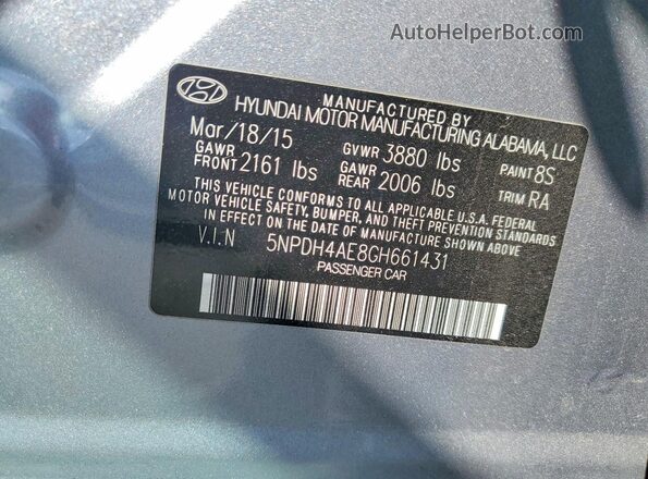 5NPDH4AE8GH661431 2016 HYUNDAI ELANTRA Silver ძრავის განყოფილების ხედი