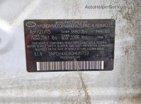 5NPDH4AE8GH681159 2016 HYUNDAI ELANTRA White Engine compartment view