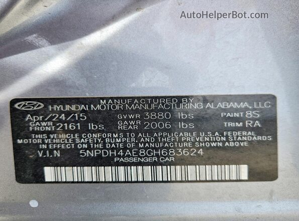 5NPDH4AE8GH683624 2016 HYUNDAI ELANTRA Silver Vista del compartimento del motor