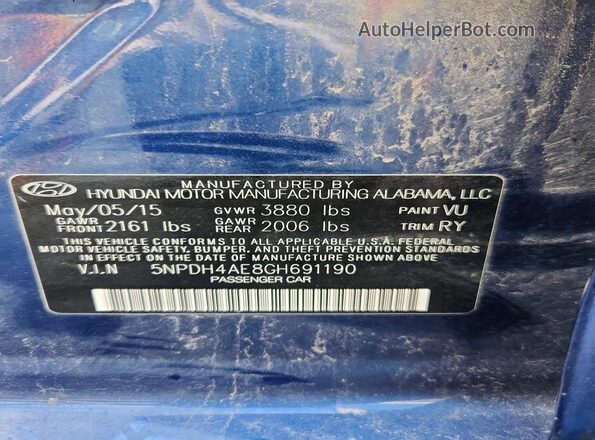 5NPDH4AE8GH691190 2016 HYUNDAI ELANTRA Blue Widok komory silnika