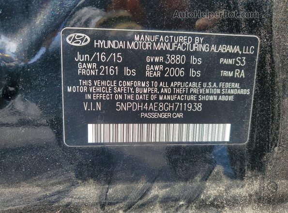 5NPDH4AE8GH711938 2016 HYUNDAI ELANTRA Black Engine compartment view
