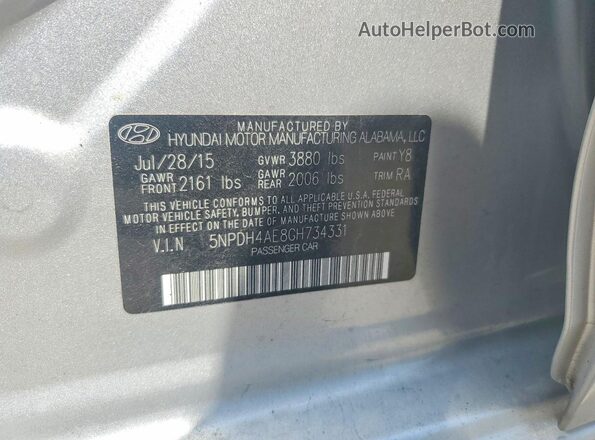 5NPDH4AE8GH734331 2016 HYUNDAI ELANTRA Gray Vista del compartimento del motor
