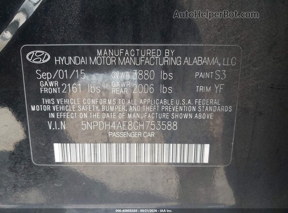 5NPDH4AE8GH753588 2016 HYUNDAI ELANTRA Black Вид підкапотного простору