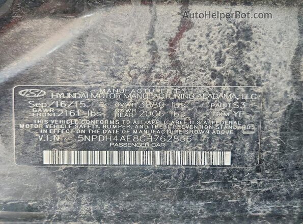 5NPDH4AE8GH762856 2016 HYUNDAI ELANTRA Charcoal Engine compartment view