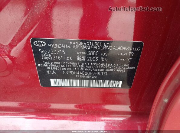 5NPDH4AE8GH769371 2016 HYUNDAI ELANTRA Red Engine compartment view